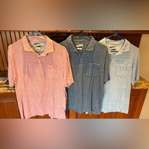 johnnie-O Men's “Hangin’ Out” Polo Shirts (3) in pink, Navy, & Light Gray. Large